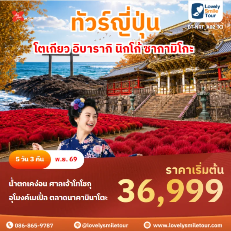 รหัสทัวร์ BT-NRT_A02_XJ ทัวร์ญี่ปุ่น โตเกียว อิบารากิ นิกโก้ ซากามิโกะ 