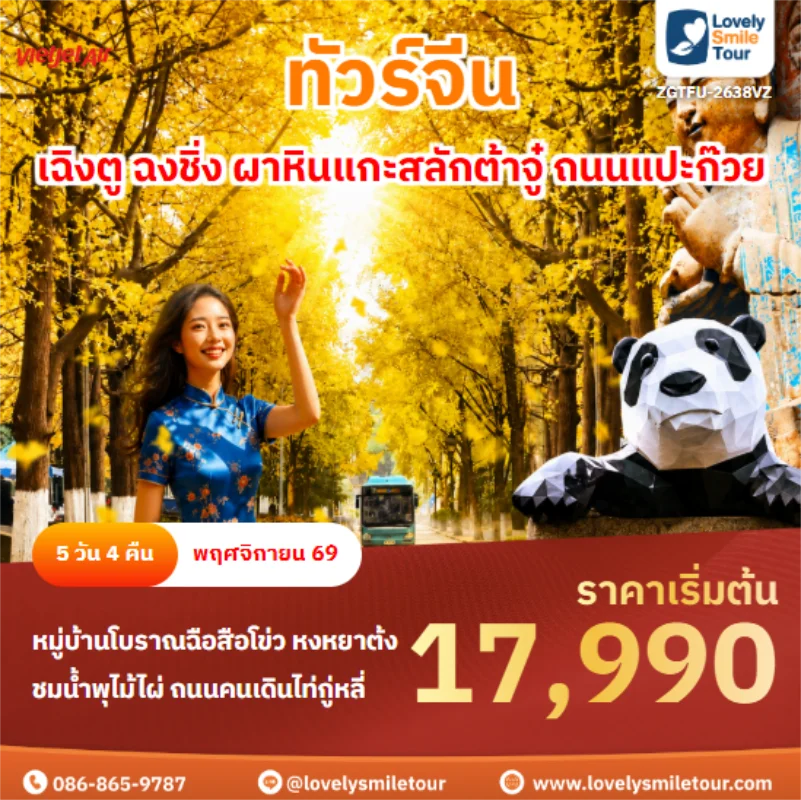 รหัสทัวร์ ZGTFU-2638VZ เฉิงตู ฉงชิ่ง ผาหินแกะสลักต้าจู๋ ถนนแปะก๊วย