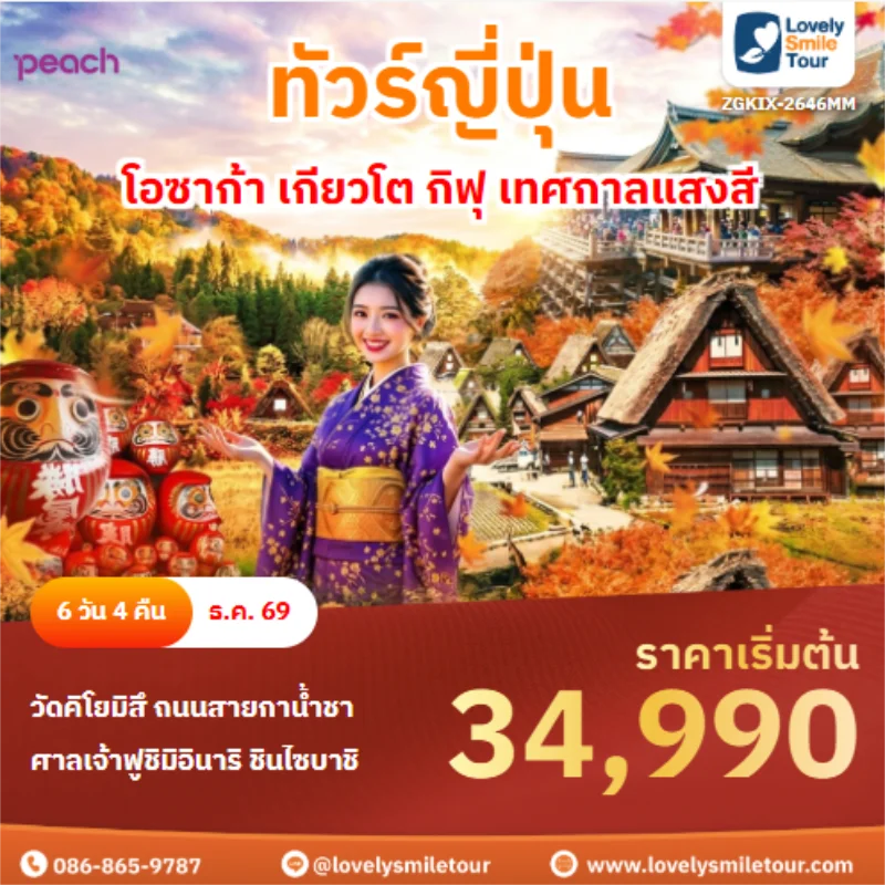 รหัสทัวร์ ZGKIX-2646MM โอซาก้า เกียวโต กิฟุ เทศกาลแสงสี