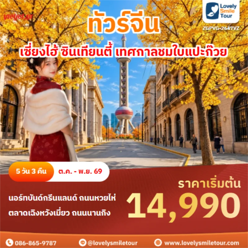 รหัสทัวร์ ZGPVG-2647VZ เซี่ยงไฮ้ ซินเทียนตี้ เทศกาลชมใบแปะก๊วย
